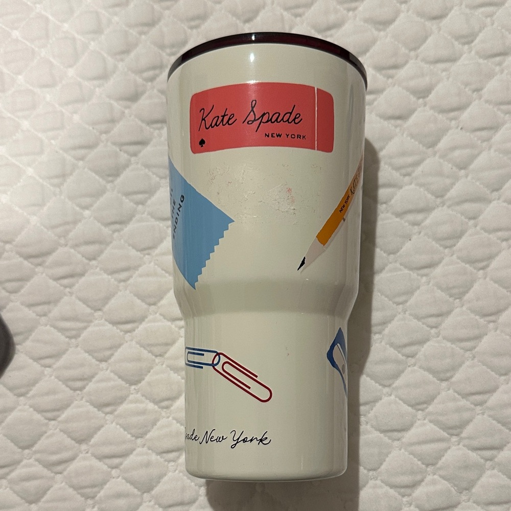 kate spade cream insulated tumbler with red label BOOK CLUB